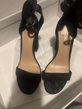 ALDO Black Suede Open-Toe Ankle-Strap Heels
